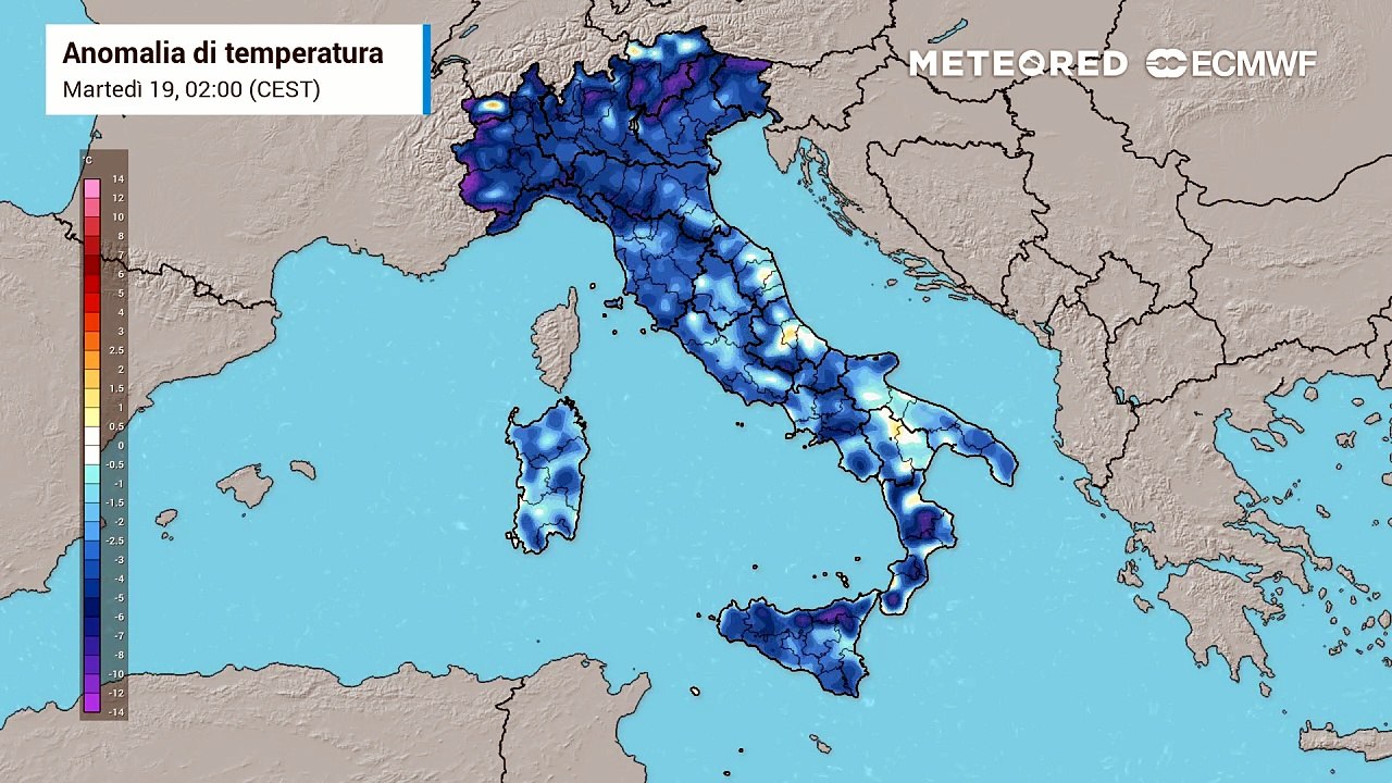 Martedì 19 maggio 2026, anomalia termica