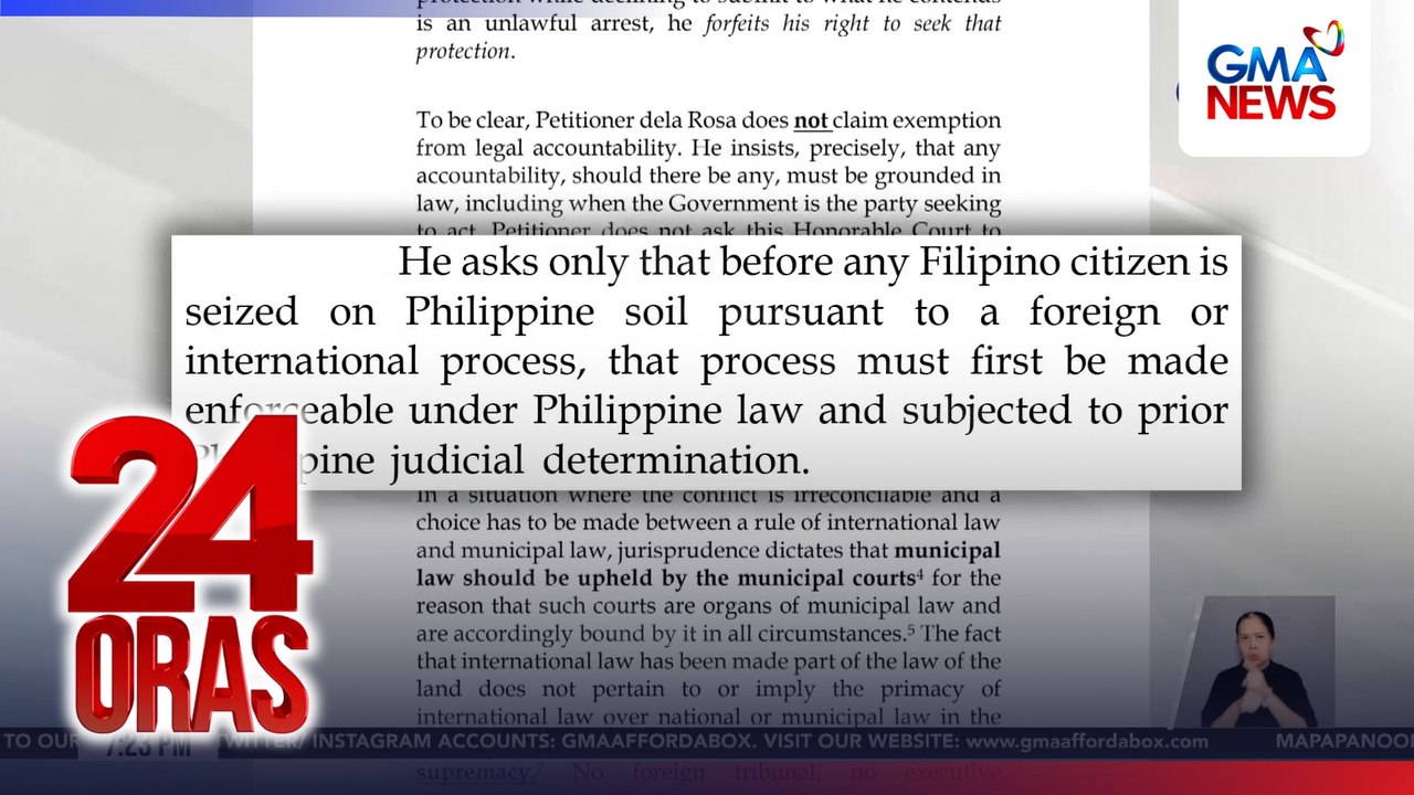 Kampo ni Sen. Dela Rosa, inalmahan ang hiling ng Office of the Solicitor General na ibasura ang petisyong harangin ang ICC arrest warrant | 24 Oras
