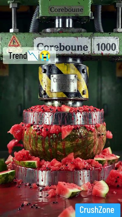 Hydraulic Pressure Explodes Watermelon Before Contact 🍉💥 #hydrolicmachinecrush #foryou #viralshort #crushingvideo #watermeloncrush