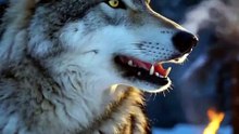 A wild wolf eating noodles in the snow