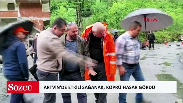 Artvin'de etkili sağanak; dere taştı, köprü hasar gördü