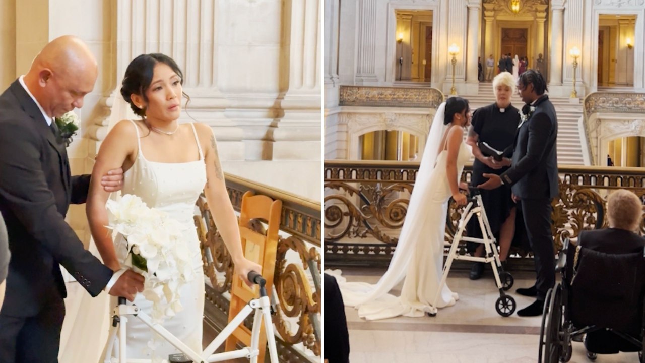 Bride Who Became Paralyzed Giving Birth Surprises Groom By Walking Down Aisle Under Her Own Strength | Happily TV