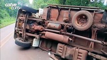 Caminhão carregado com carne tomba na rodovia entre Toledo e Vila Nova