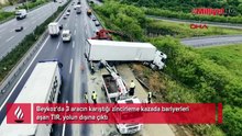 Beykoz'da 3 aracın karıştığı zincirleme kazada bariyerleri aşan TIR, yolun dışına çıktı