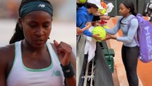 Coco Gauff signs giant tennis balls for fans as defending champion looks calm and ready