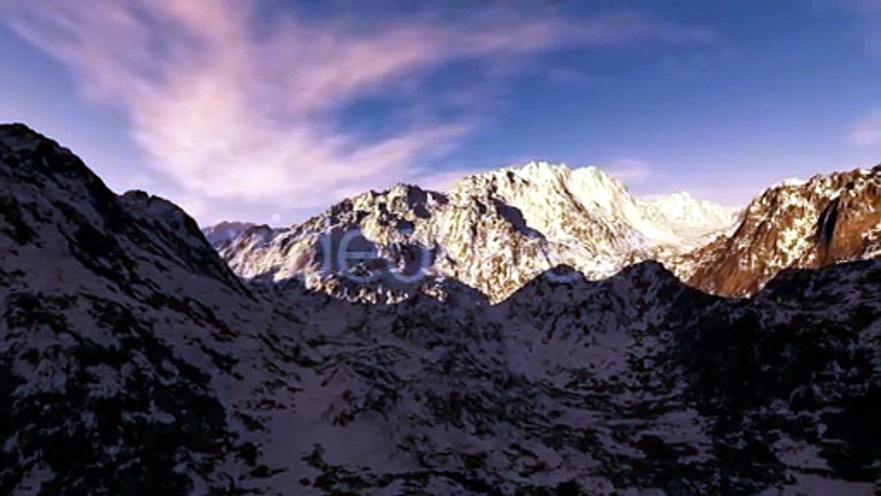 Winter Mountain Landscape Flyover at Golden Hour