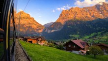 Grindelwald Switzerland Sunset Train Ride with Alpine Views 4K 60fps