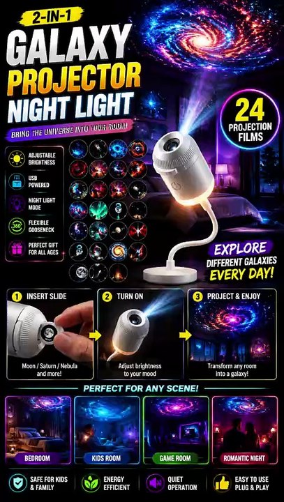 Galaxy Projector Night Light 🌌 | Best Starry Sky USB Bedroom Projector for Relaxing Room Decor