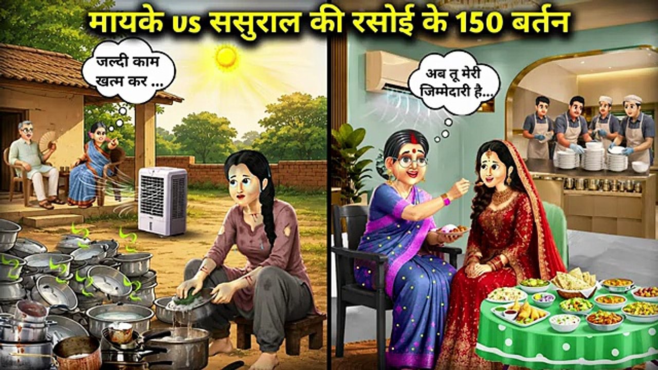 मायके vs ससुराल की रसोई के 150 बर्तन ||Cartoon Videos||150 Kitchen Utensils: My Parental Home vs..