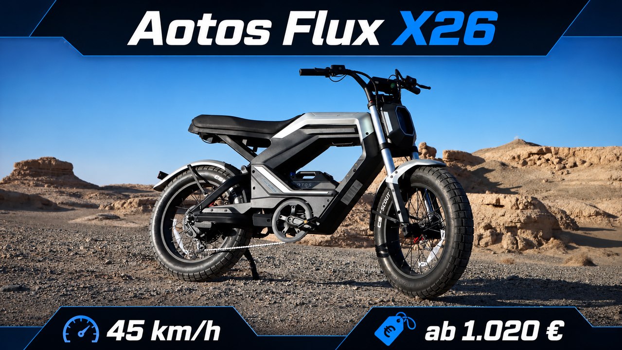 Aotos Flux X26 Pro: 2.000 Watt Spitze und bis zu 113 km Reichweite