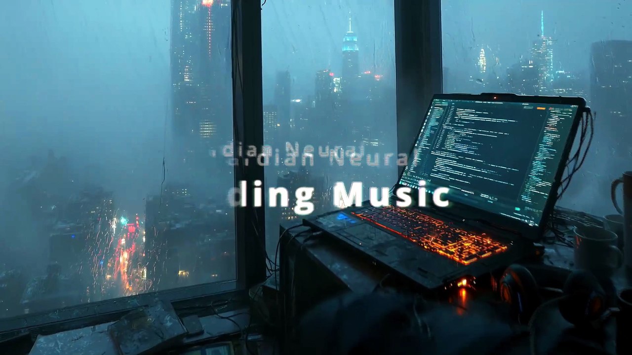 Guardian Neural | Cyberpunk Coding Music (Rain & Distant Thunder) | Deep Focus Techno Mix