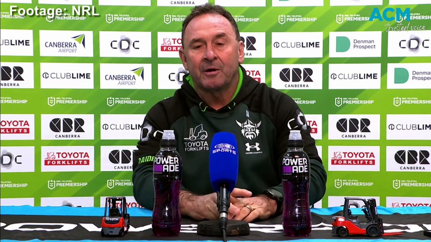 Canberra Raiders coach Ricky Stuart had a solo, two-minute NRL press conference after his side's round 12 loss to the Dolphins.