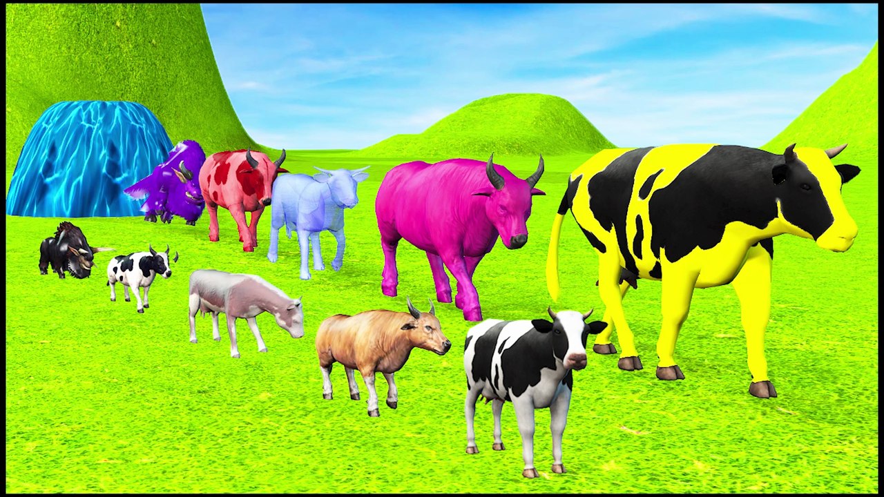 Paint Animals Cow Cartoon Yak Bison Bull Ox African Buffalo Fountain Crossing Animal Transformation thumnail