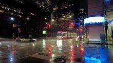 Neon Reflections on Wet Streets – Rainy Night Walk in Toronto