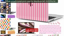 Pink stripe crystal print case for MacBook M5 2025 Pro14 A343... -- Amazing Value 2026 | Must Have!