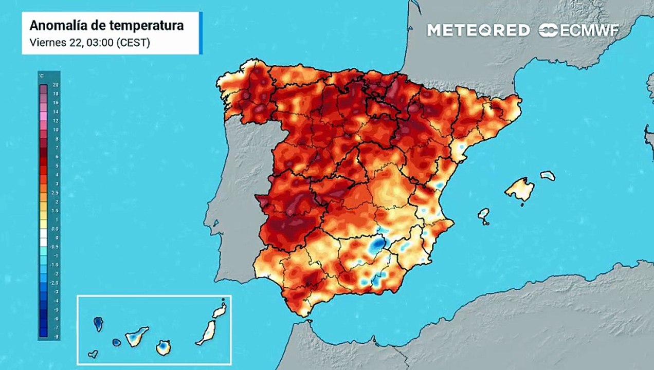Anomalía de temperatura prevista en superficie por el modelo europeo