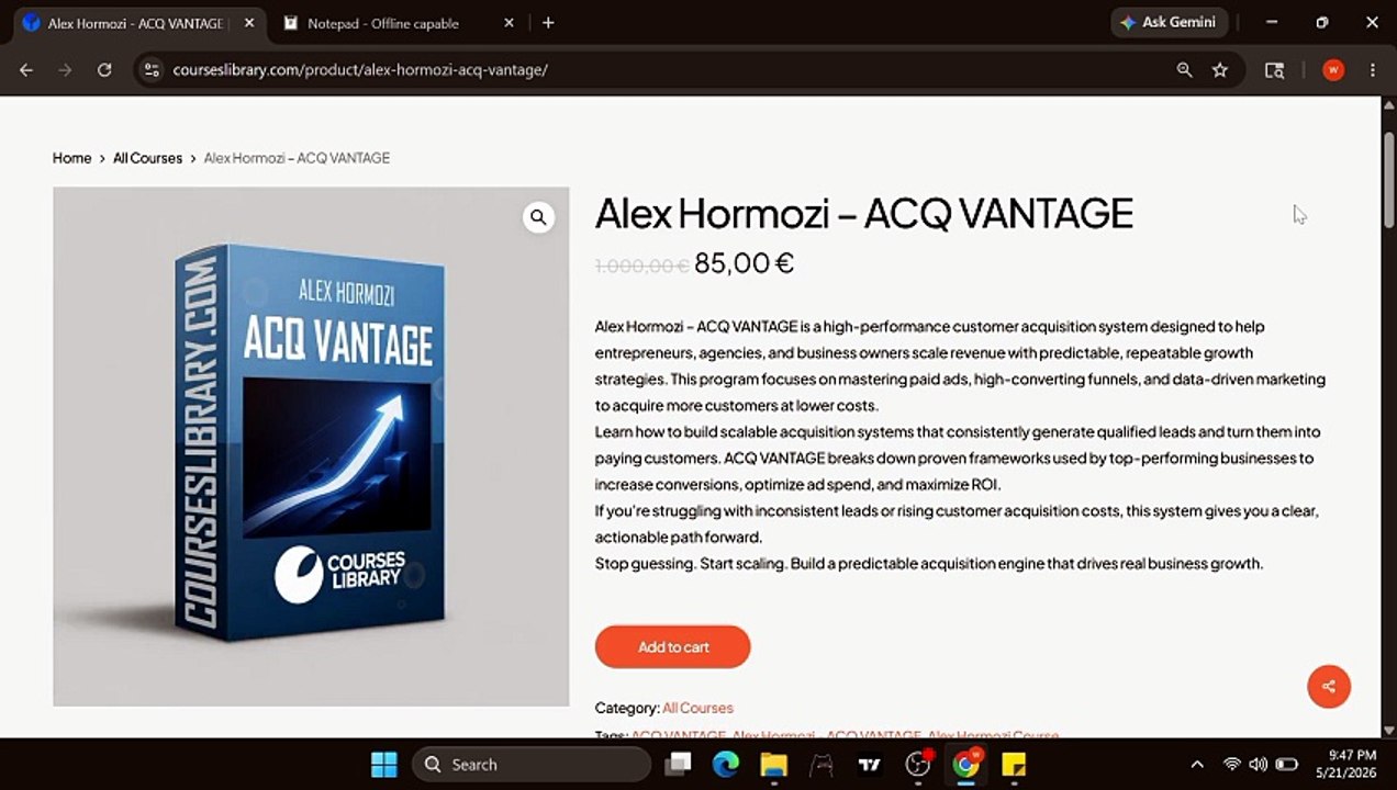 (Available) ACQ VANTAGE – Alex Hormozi