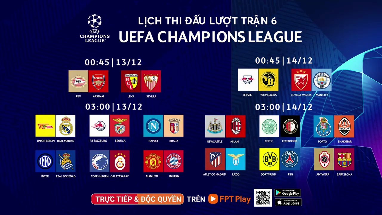 Lượt Trận Cuối Vòng Bảng UEFA Champions League Mùa Giải 2023/24 | Trailer trên Truyền Hình FPT Play