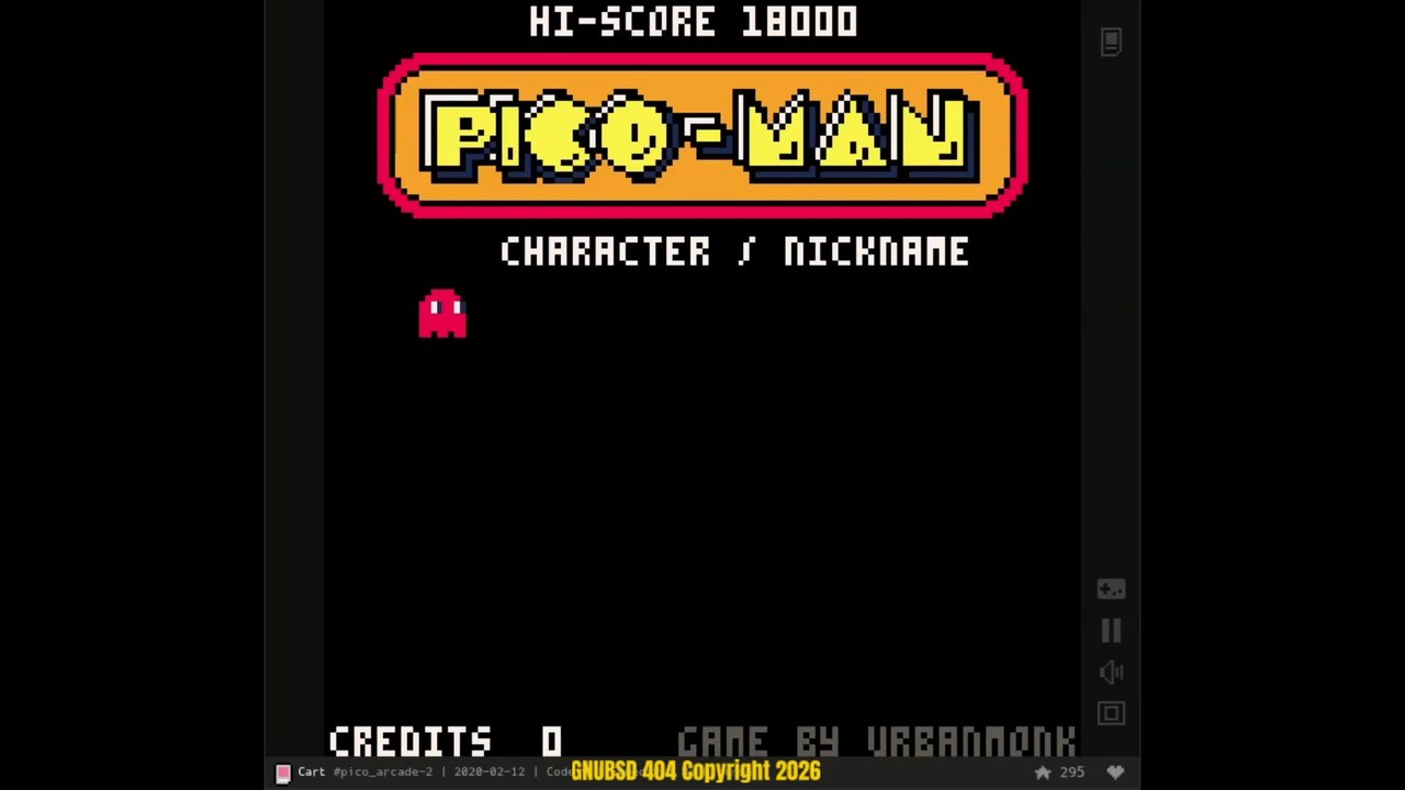 GNUBSD 404 Long N126 Pico-Man (Not Sound) (Pac-Man Clone) (Linux/Web)