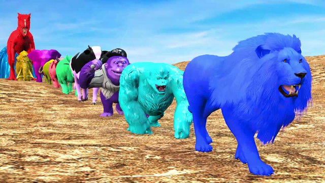 Paint Animals Gorilla Cow Lion Elephant Dinosaurs Dragons and T-Rex Fountain Crossing Animal Cartoon