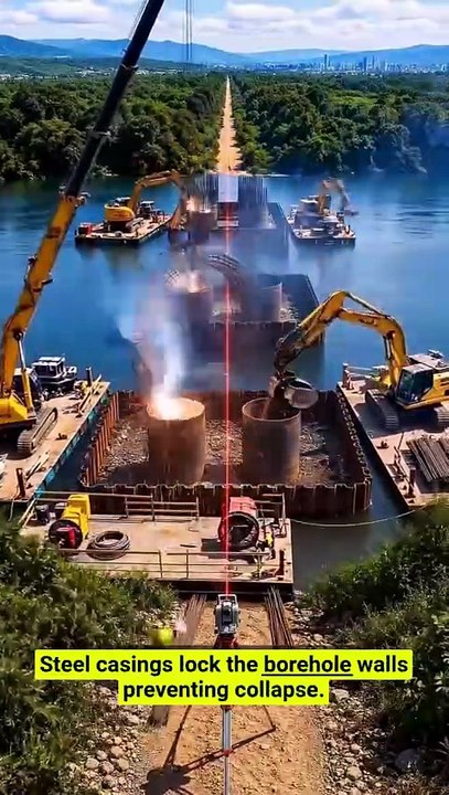 This lake bridge started by draining the water—every step explained! 🌉⚙️ #BridgeConstruction #Engineering