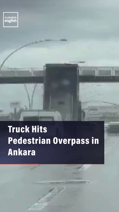 Truck Hits Pedestrian Overpass In Ankara