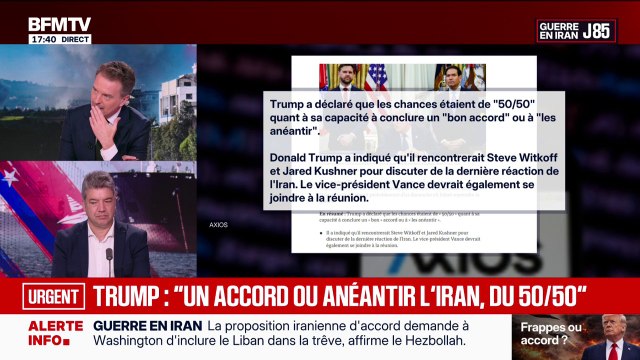 Guerre au Moyen-Orient: Donald Trump estime les chances à “50/50” entre conclure un “bon accord” ou “anéantir” l’Iran, selon Axios