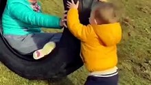 Grandma’s Epic Tire Roll Downhill! 👵💨