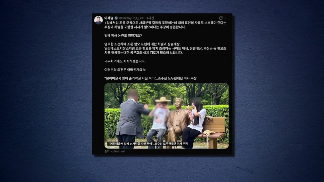 이 대통령 "일베 폐쇄·과징금 등 검토...국무회의에 지시" / YTN