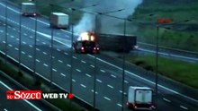 Çekmeköy'de bariyerlere çarpan TIR yandı