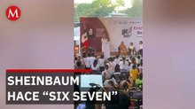 Presidenta Sheinbaum hace gesto Six Seven con estudiantes