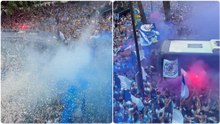El espectacular recibimiento al autobús del Málaga antes de su partido contra el Racing