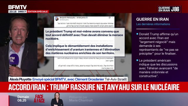 Accord entre l'Iran et les États-Unis: Benjamin Netanyahu affirme s'être accordé avec Donald Trump sur la nécessité de démanteler les installations d'enrichissement d'uranium iraniennes