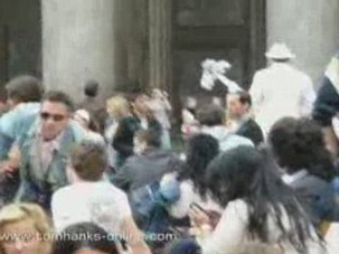 Tom Hanks on the set of Angels & Demons