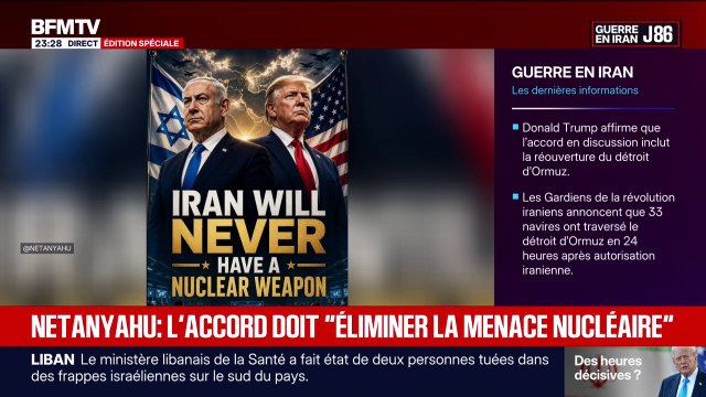 Iran/États-Unis: Benjamin Netanyahu a posté une image indiquant que l'Iran n'aura jamais l'arme nucléaire