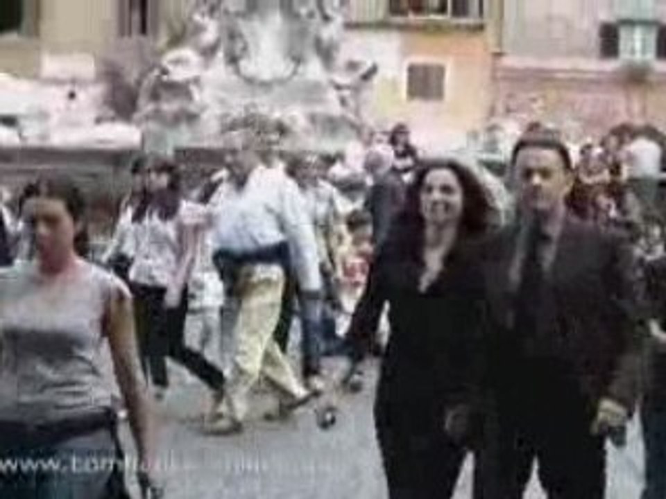 Tom Hanks on the set of "Angels & Demons"