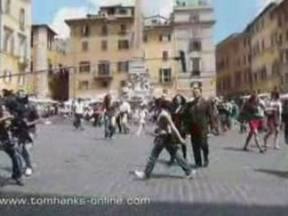 Tom Hanks on the set of "Angels & Demons"