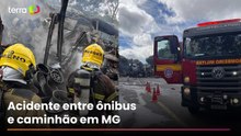 Ônibus bate de frente com caminhão e deixa 8 mortos em MG