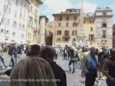 Tom Hanks on the set of Angels & Demons