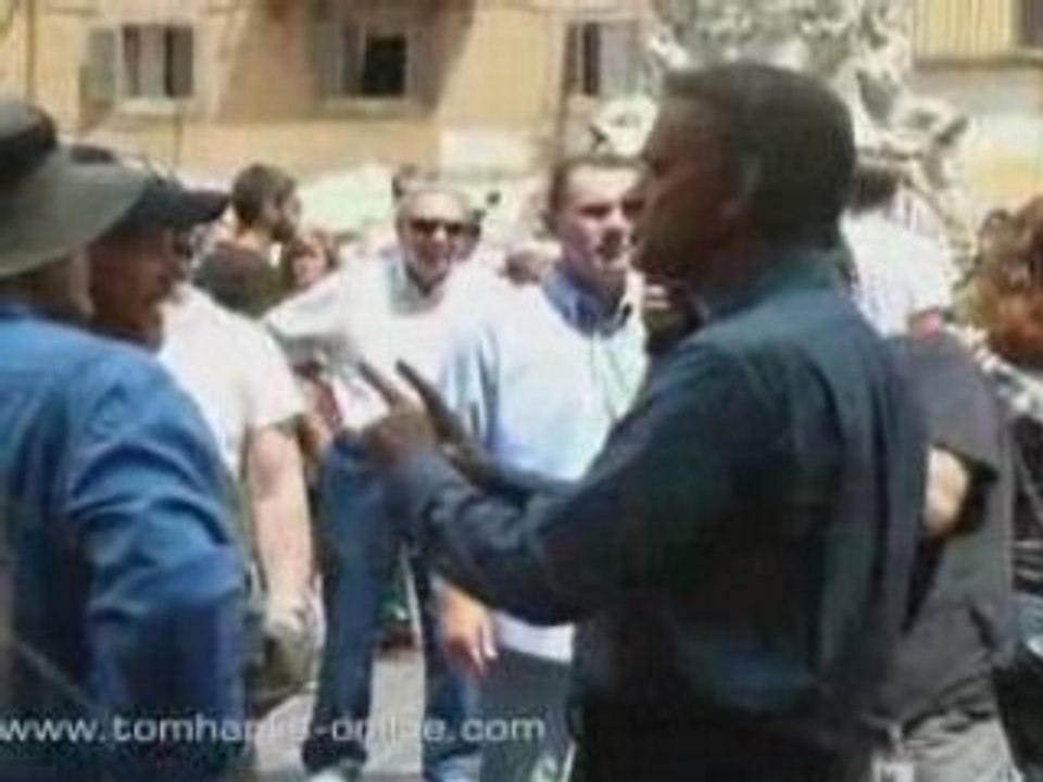 Tom Hanks on the set of "Angels & Demons"