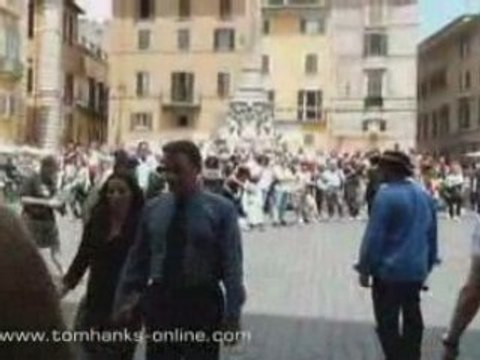 Tom Hanks on the set of Angels & Demons