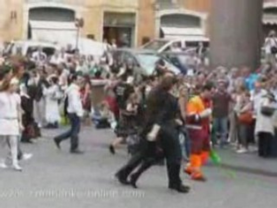 Tom Hanks on the set of "Angels & Demons"