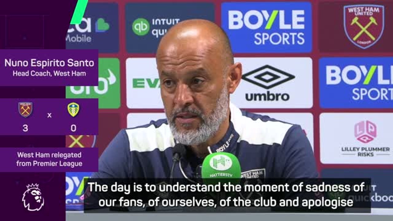 Nuno apologises as West Ham face up to relegation