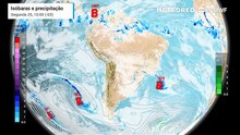 Segunda-feira, 25 de maio: Previsão de nebulosidade, chuva e pressão a nível médio do mar.