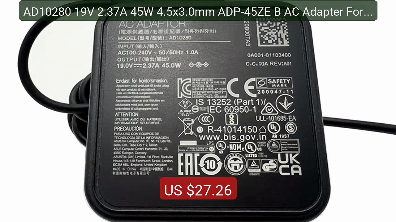 AD10280 19V 2.37A 45W 4.5x3.0mm ADP-45ZE B AC Adapter For ASU... -- Amazing Value 2026 | Must Have!