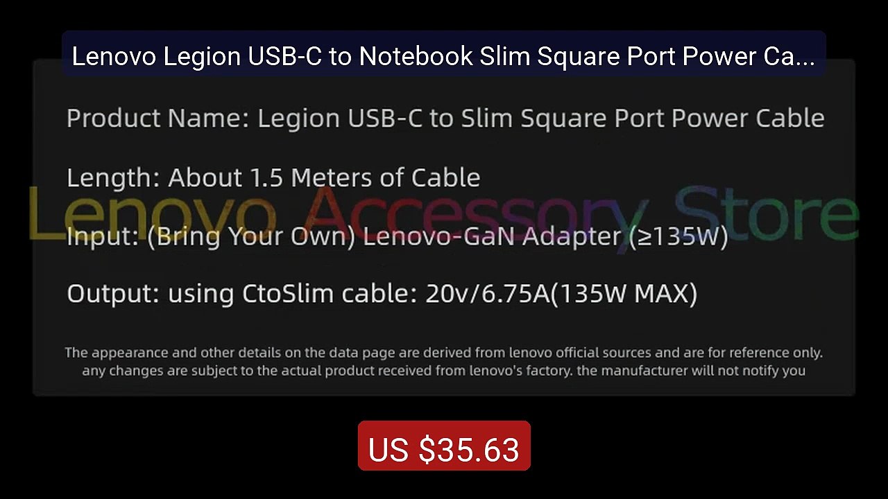Lenovo Legion USB-C to Notebook Slim Square Port Power Cable ... -- Amazing Value 2026 | Must Have!