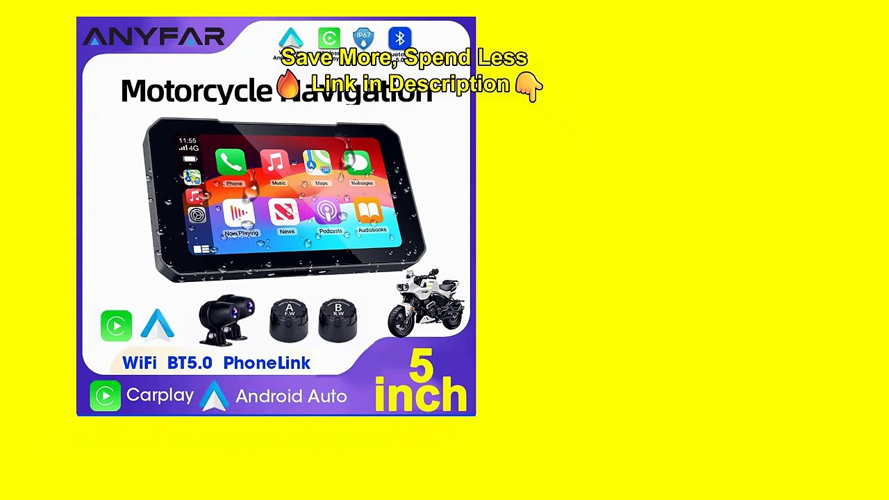5 Inch Touch Screen Motorcycle CarPlay Screen Support Dual Camera Record with Wireless CarPlay and Android Auto IP67 Waterpr