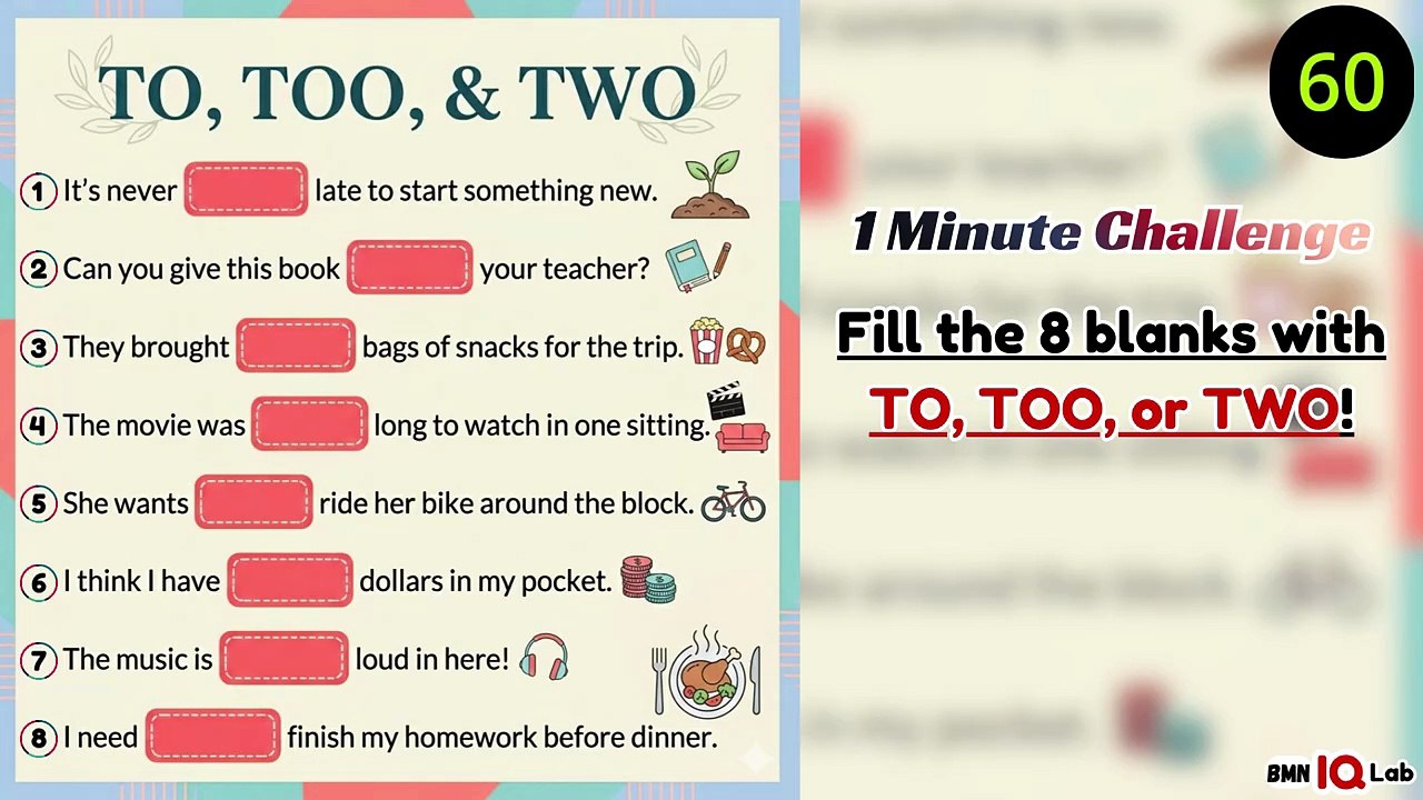 #TrickyQuestions 🎭❓️ Fill the 8 blanks with TO, TOO, or TWO! ✍️