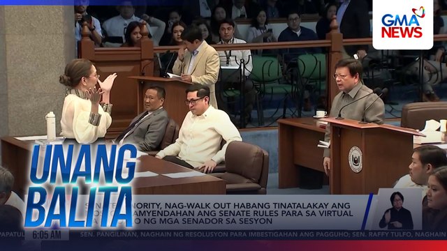 Senate minority, nag-walk out habang tinatalakay ang mosyong amyendahan ang Senate rules para sa virtual na pagdalo ng mga senador sa sesyon | Unang Balita