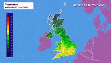 Temperatures decreasing in the South East, increasing further North